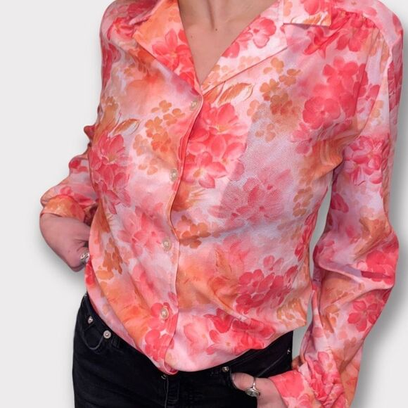 Vintage 70’s Bright Floral Button Down Blouse - Picture 1 of 7